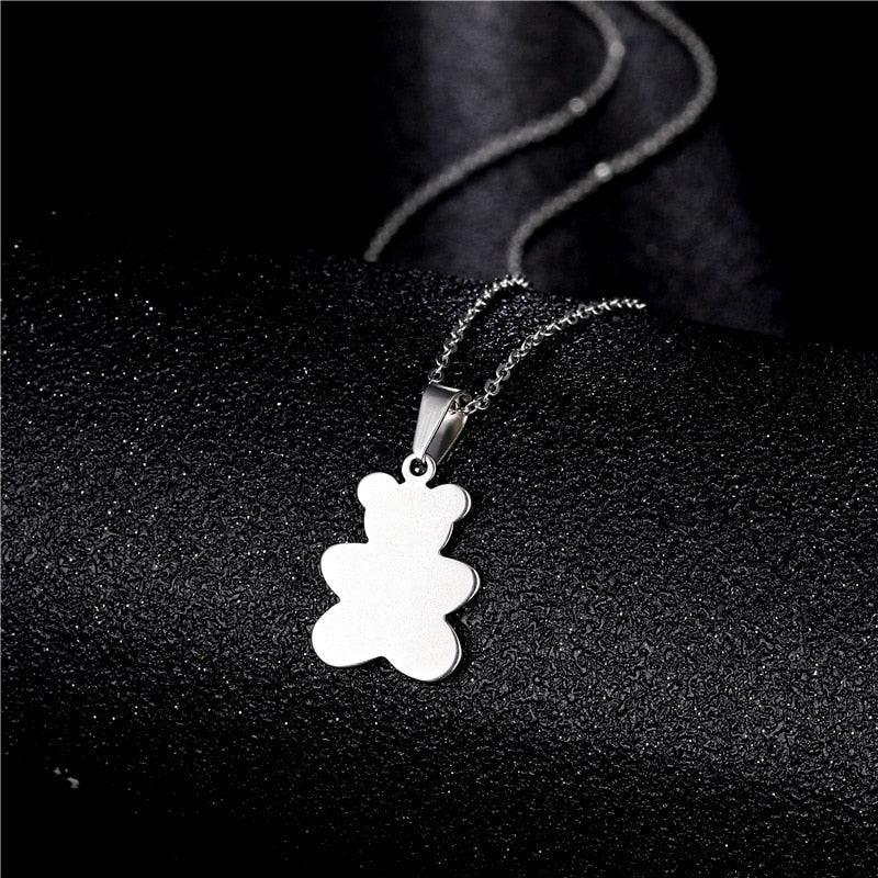 Collier pendentif ourson plat minimaliste plaqué argent