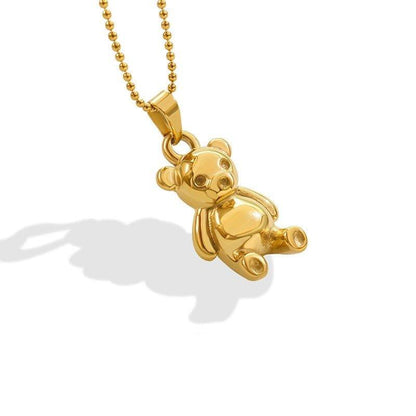 Collier pendentif ourson relief en acier titane - MonPendentif