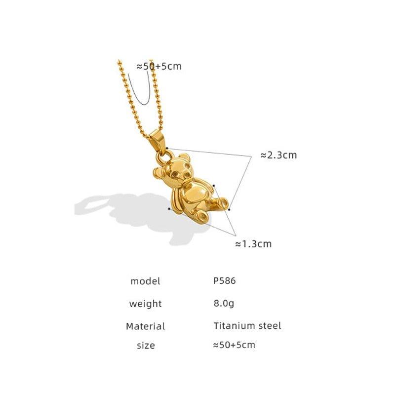 Collier pendentif ourson relief en acier titane