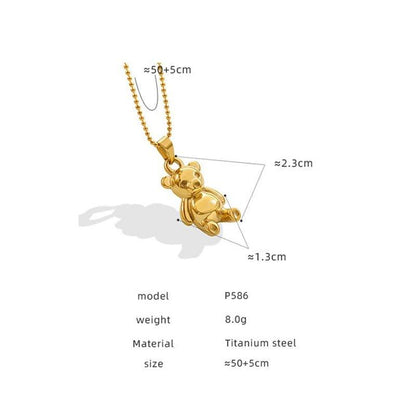Collier pendentif ourson relief en acier titane