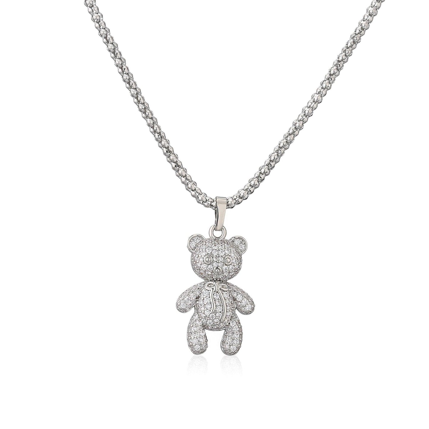 Collier pendentif ourson strassé plaqué or / argent - MonPendentif