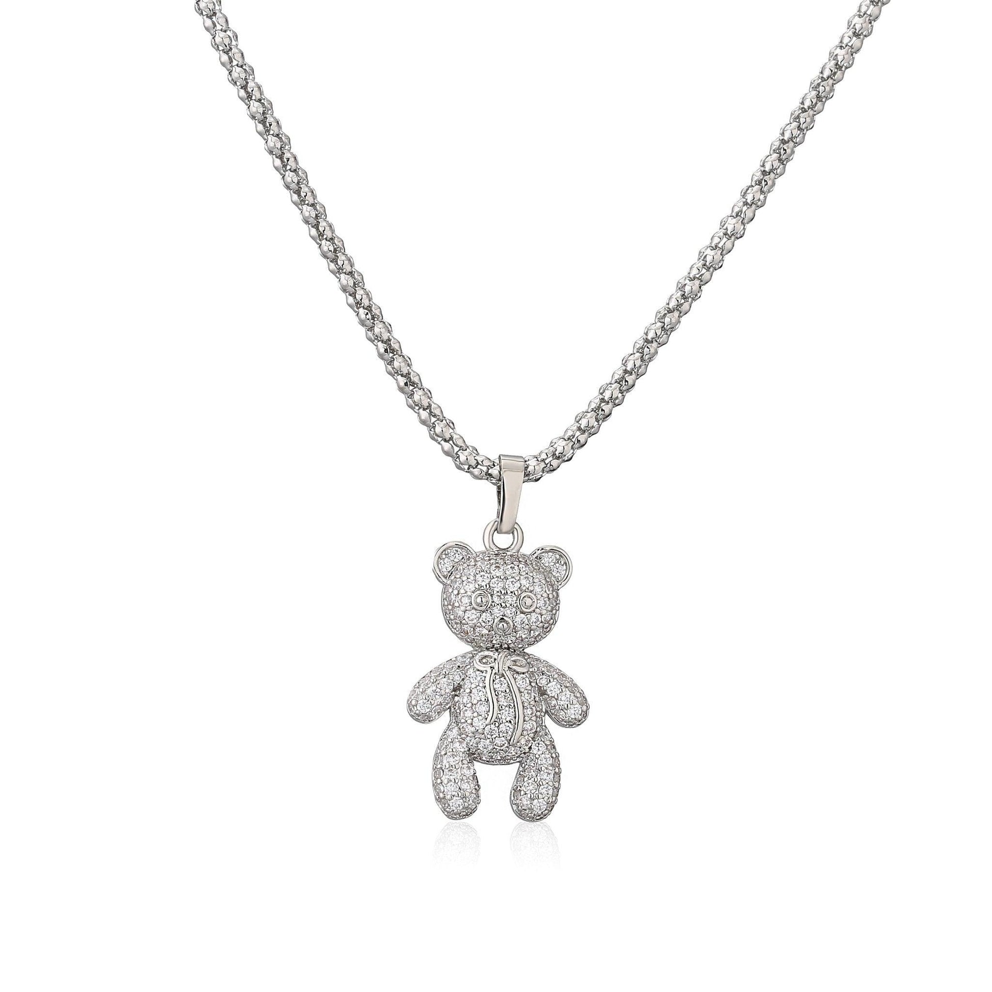 Collier pendentif ourson strassé plaqué or / argent - MonPendentif