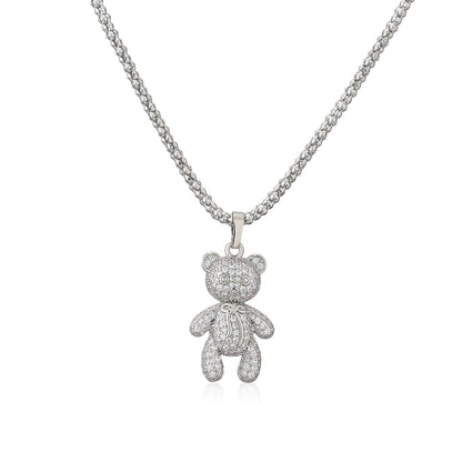 Collier pendentif ourson strassé plaqué or / argent - MonPendentif