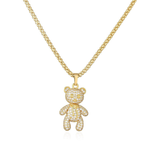 Collier pendentif ourson strassé plaqué or / argent - MonPendentif