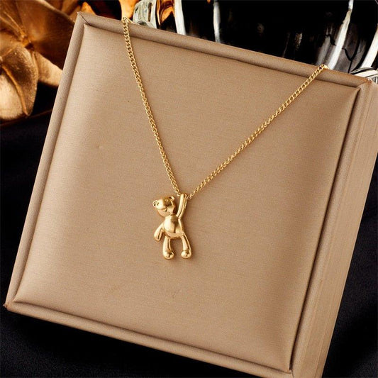 Collier pendentif ourson suspendu plaqué or - MonPendentif