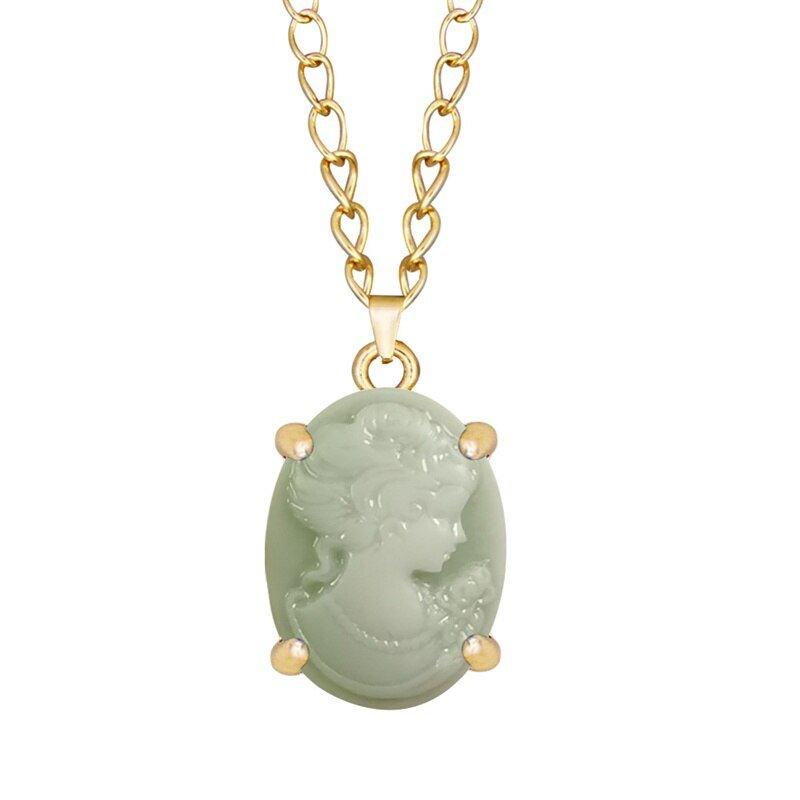 Collier pendentif ovale femme en camée différentes couleurs plaqué or - MonPendentif