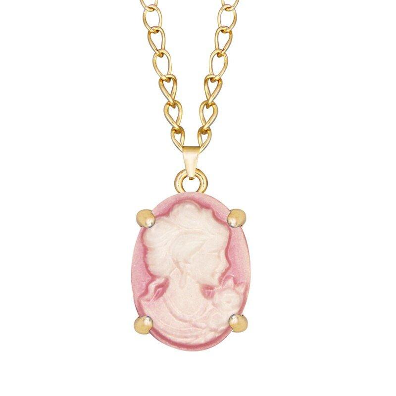 Collier pendentif ovale femme en camée différentes couleurs plaqué or - MonPendentif