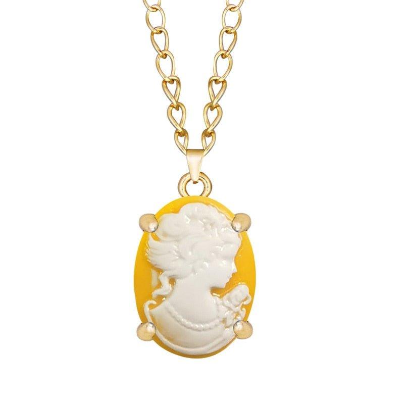 Collier pendentif ovale femme en camée différentes couleurs plaqué or - MonPendentif