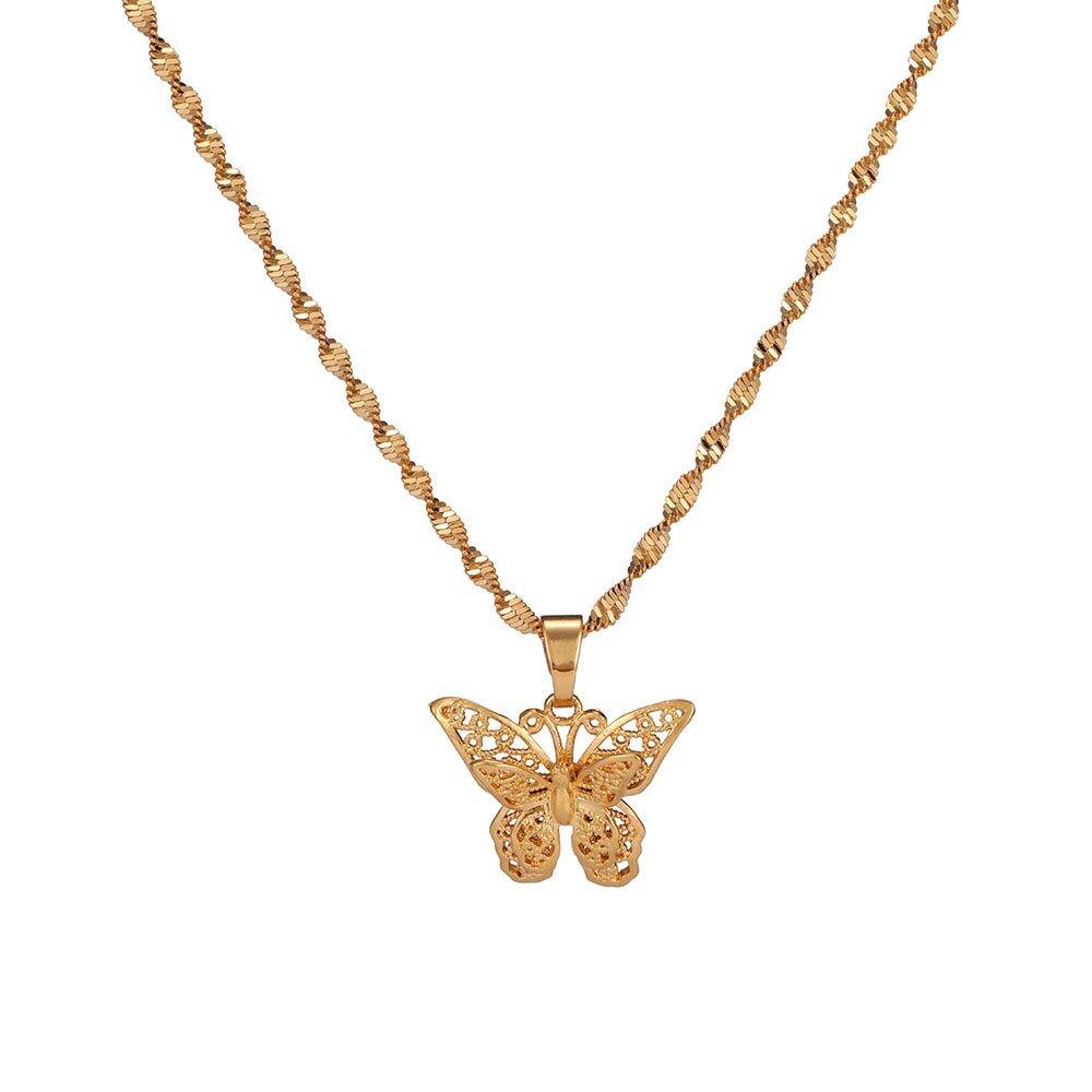 Collier pendentif papillon en relief détaillé plaqué or