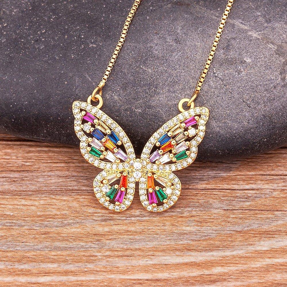 Collier pendentif papillon strass multicolore