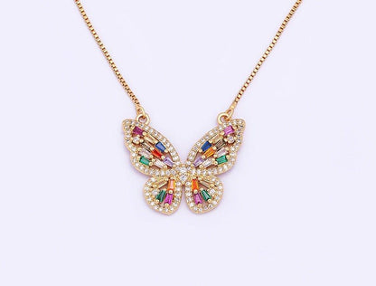 Collier pendentif papillon strass multicolore