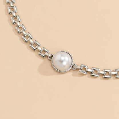 Collier pendentif perle avec chaîne ras de cou plaqué argent / or