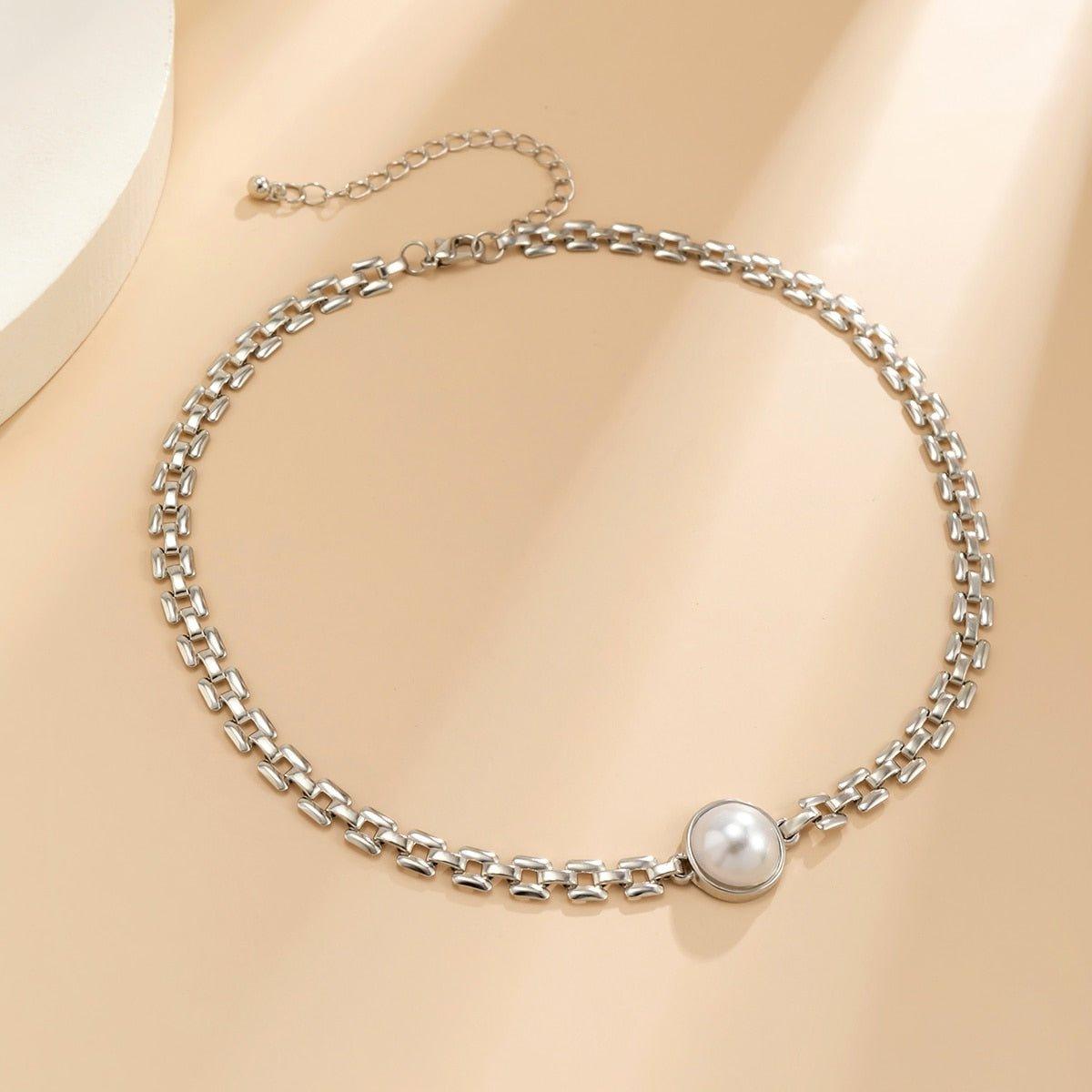 Collier pendentif perle avec chaîne ras de cou plaqué argent / or