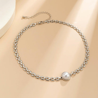Collier pendentif perle avec chaîne ras de cou plaqué argent / or