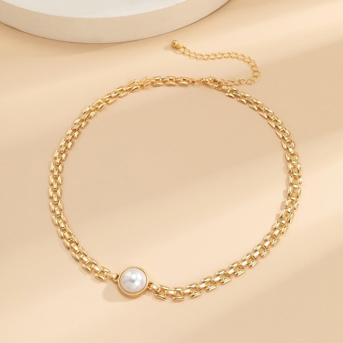 Collier pendentif perle avec chaîne ras de cou plaqué argent / or