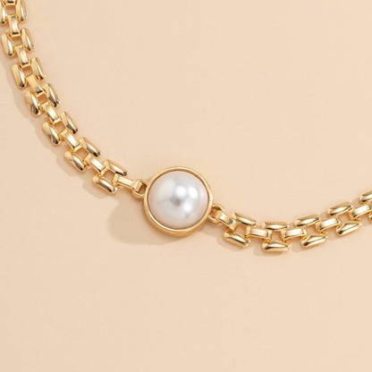 Collier pendentif perle avec chaîne ras de cou plaqué argent / or