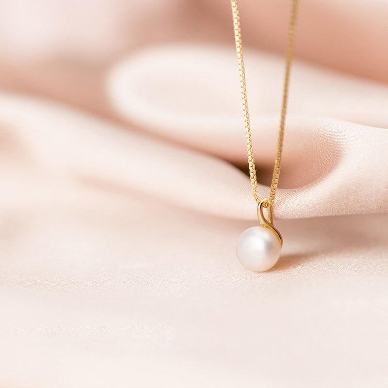 Collier pendentif perle solitaire en argent 925 plaqué or