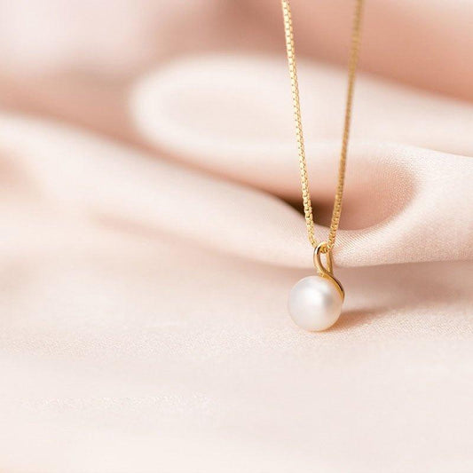 Collier pendentif perle solitaire en argent 925 plaqué or
