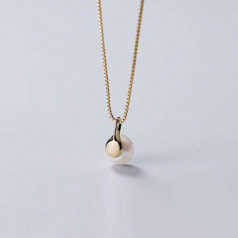 Collier pendentif perle solitaire en argent 925 plaqué or