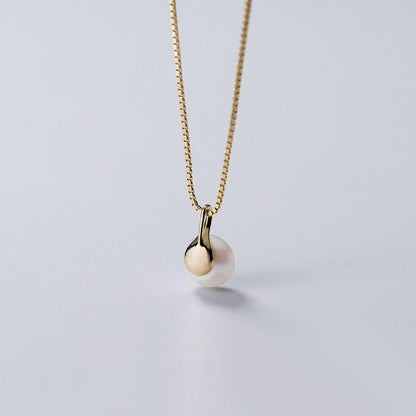 Collier pendentif perle solitaire en argent 925 plaqué or