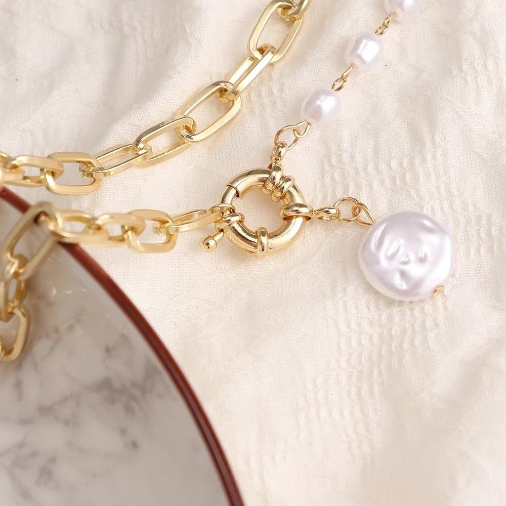 Collier pendentif perles avec chaîne maillons