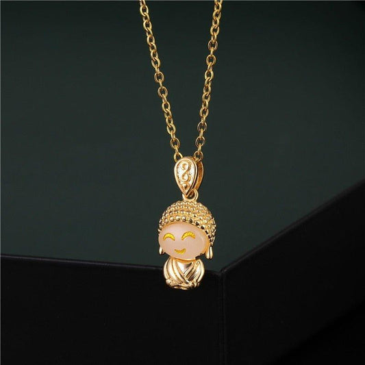 Collier pendentif petit Bouddha souriant en jade