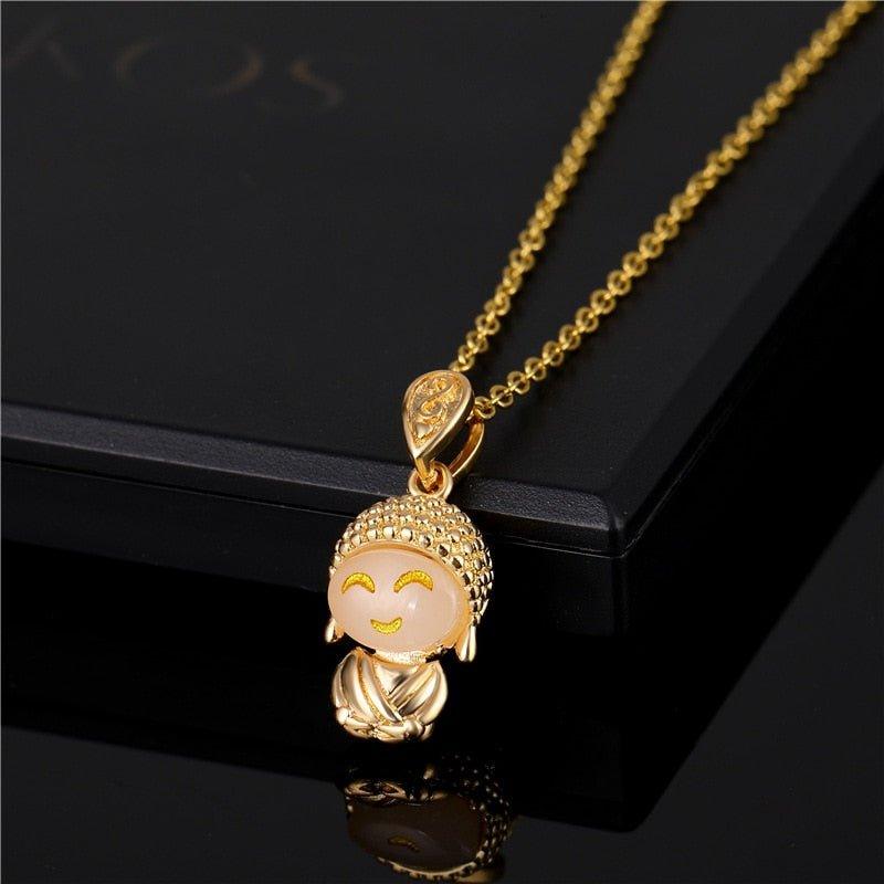 Collier pendentif petit Bouddha souriant en jade