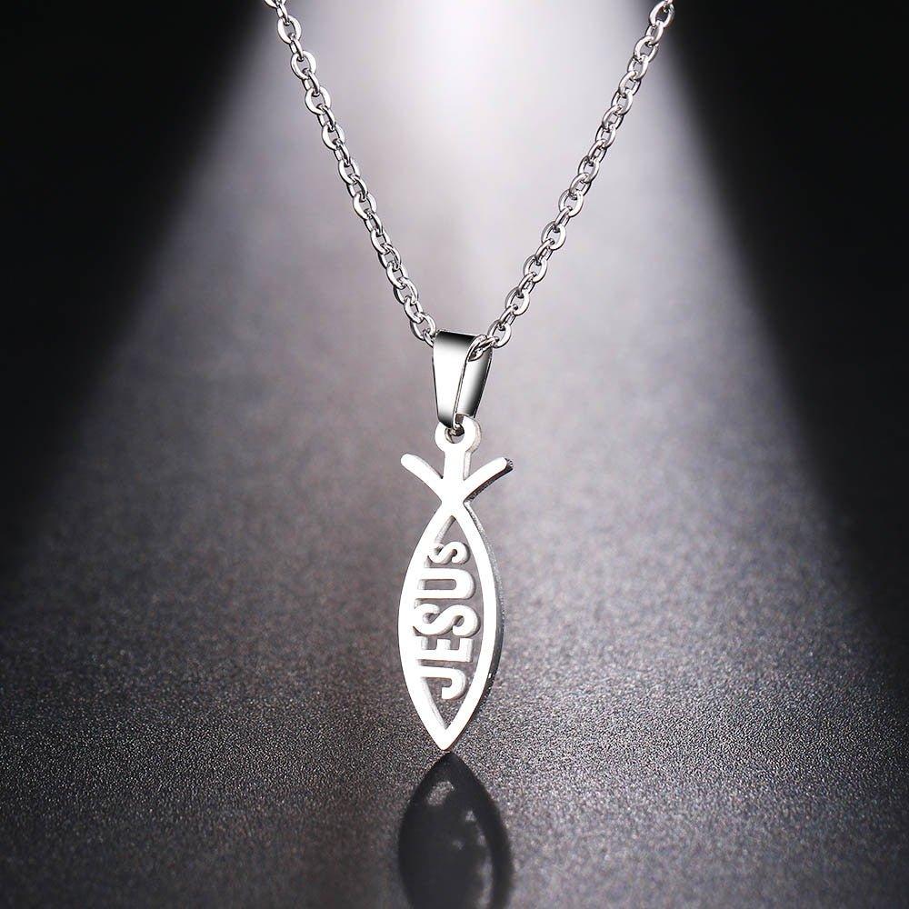 Collier pendentif poisson avec écriture "jesus" en plaque or / argent - MonPendentif
