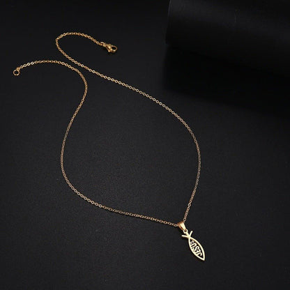 Collier pendentif poisson avec écriture "jesus" en plaque or / argent