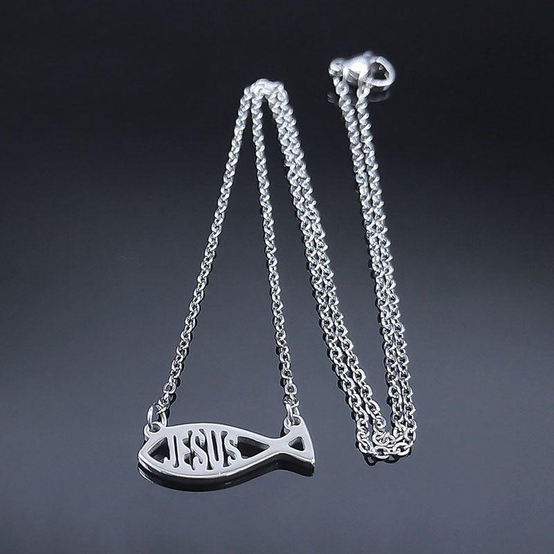 Collier pendentif poisson jesus plaqué argent