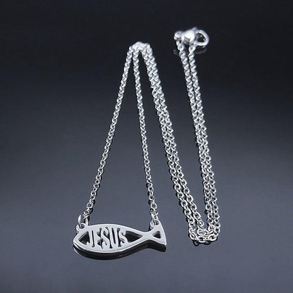 Collier pendentif poisson jesus plaqué argent