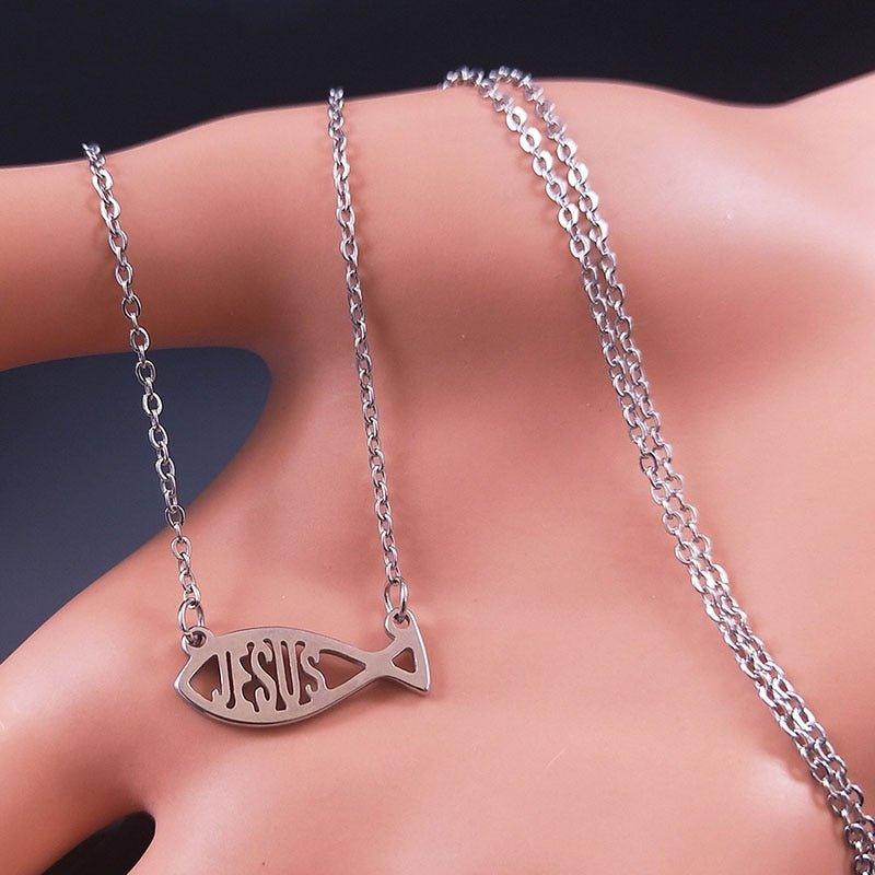 Collier pendentif poisson jesus plaqué argent