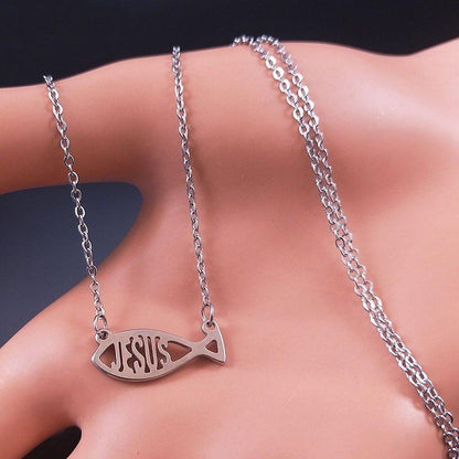 Collier pendentif poisson jesus plaqué argent