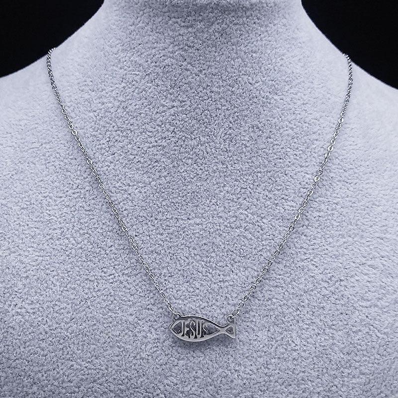 Collier pendentif poisson jesus plaqué argent