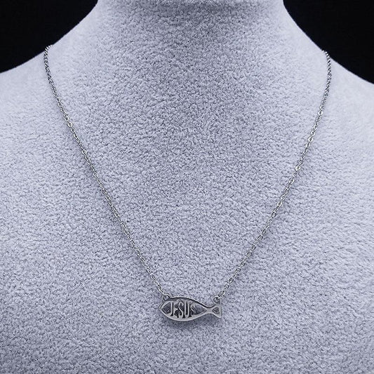Collier pendentif poisson jesus plaqué argent