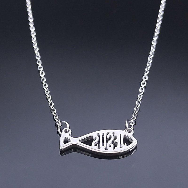 Collier pendentif poisson jesus plaqué argent