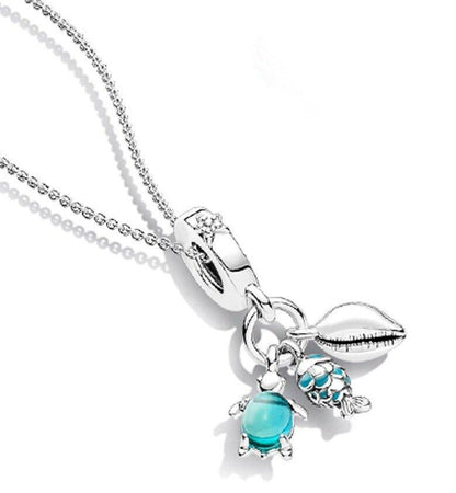 Collier pendentif poisson tortue coquillages en argent 925