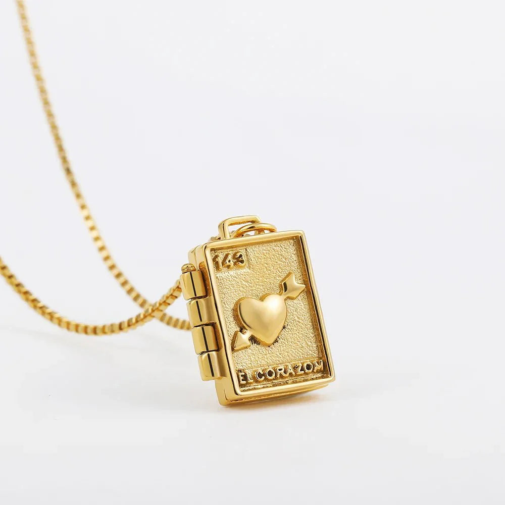 Collier pendentif porte photo carte coeur plaqué or