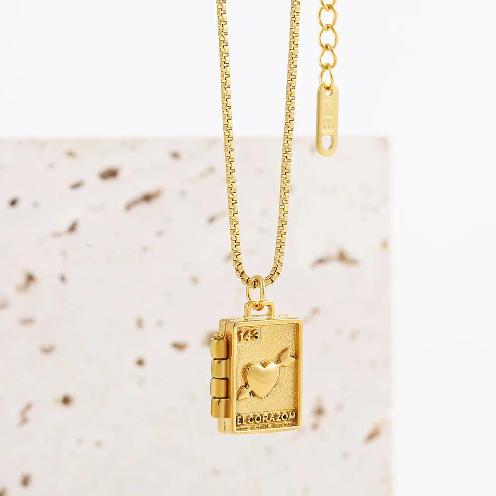 Collier pendentif porte photo carte coeur plaqué or