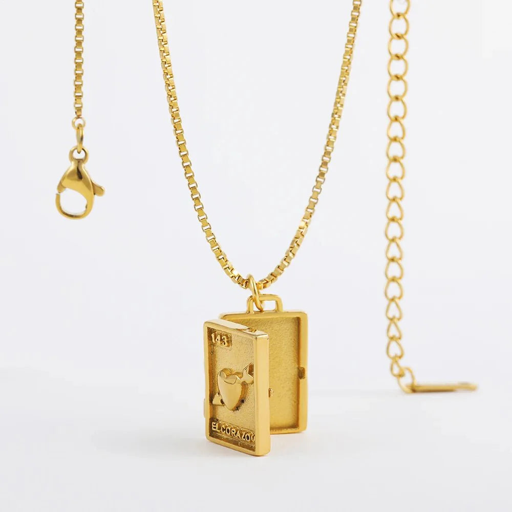 Collier pendentif porte photo carte coeur plaqué or