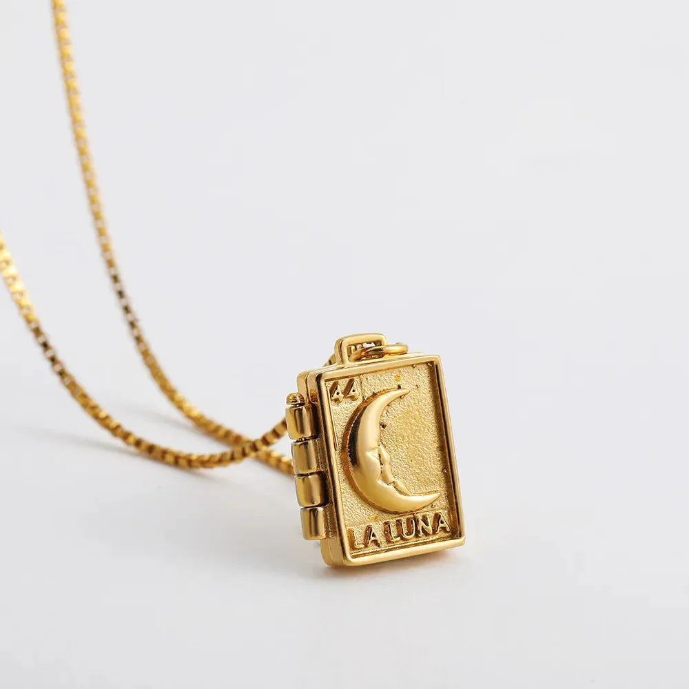 Collier pendentif porte photo carte lune plaqué or