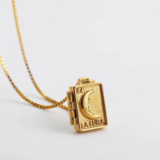 Collier pendentif porte photo carte lune plaqué or