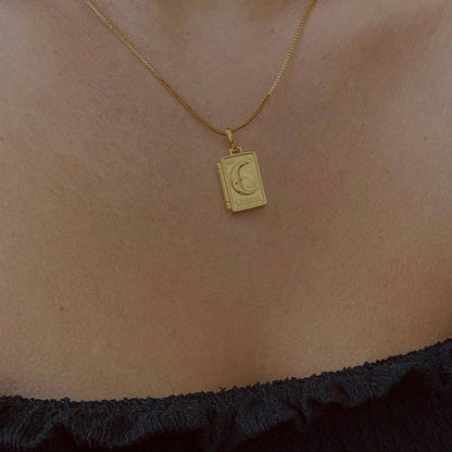 Collier pendentif porte photo carte lune plaqué or