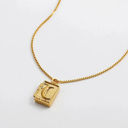 Collier pendentif porte photo carte lune plaqué or