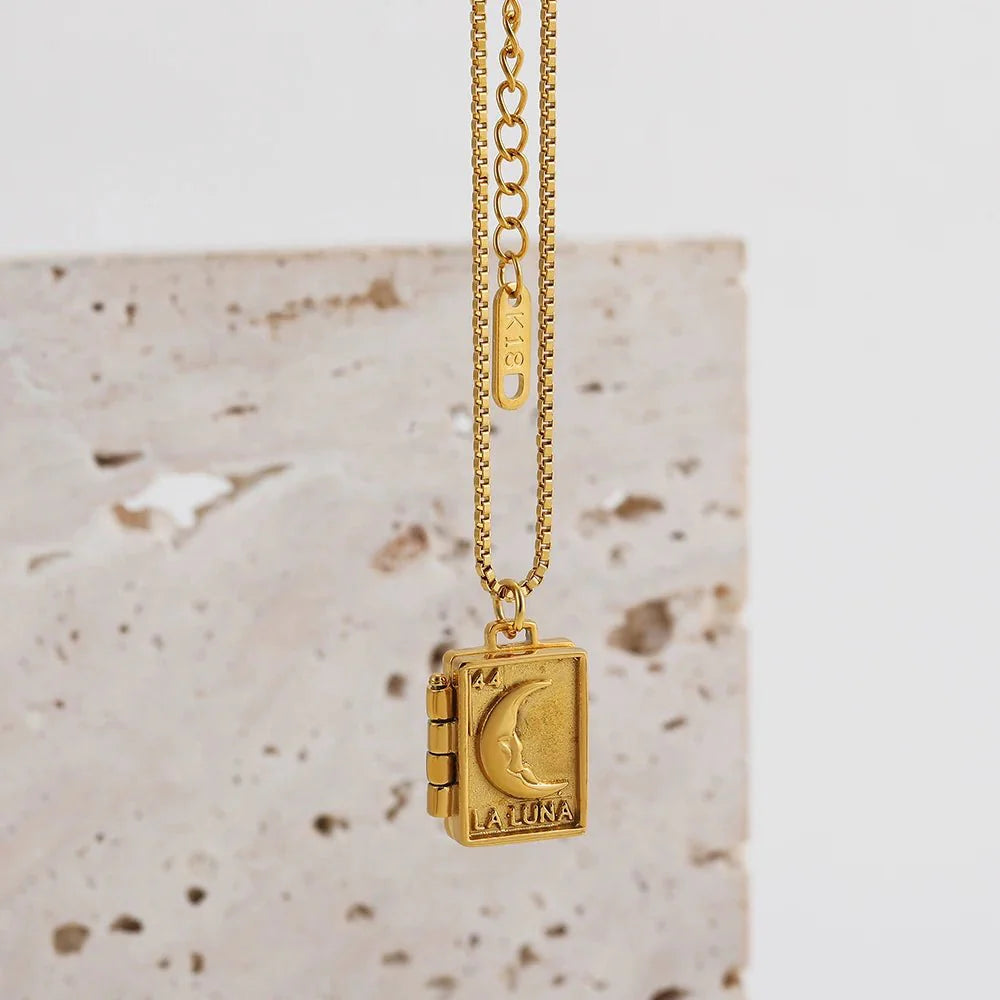Collier pendentif porte photo carte lune plaqué or