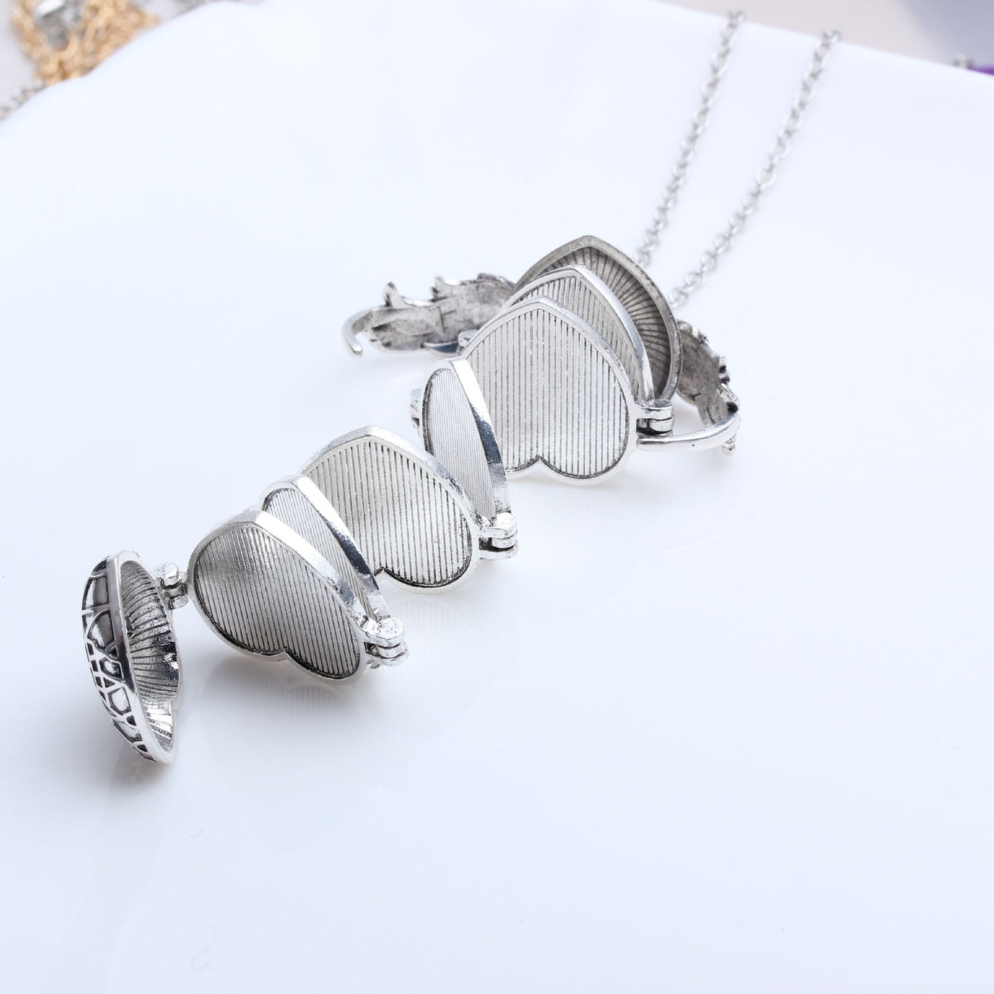 Collier pendentif porte photo cœur ailes argent / or / or rose