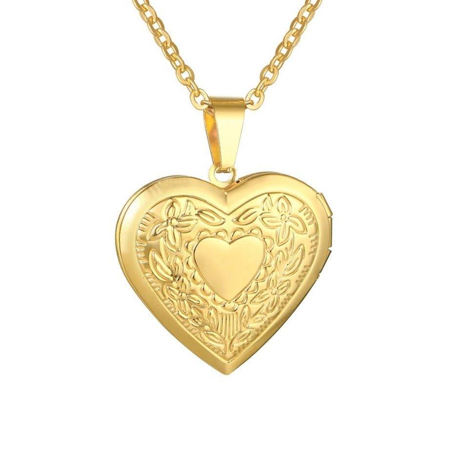 Collier pendentif porte photo coeur gravé plaqué or / argent - MonPendentif
