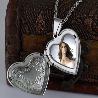 Collier pendentif porte photo coeur gravé plaqué or / argent