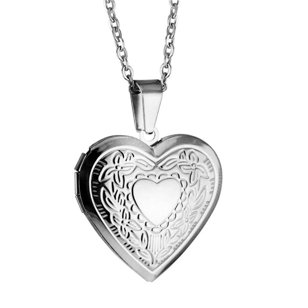 Collier pendentif porte photo coeur gravé plaqué or / argent - MonPendentif