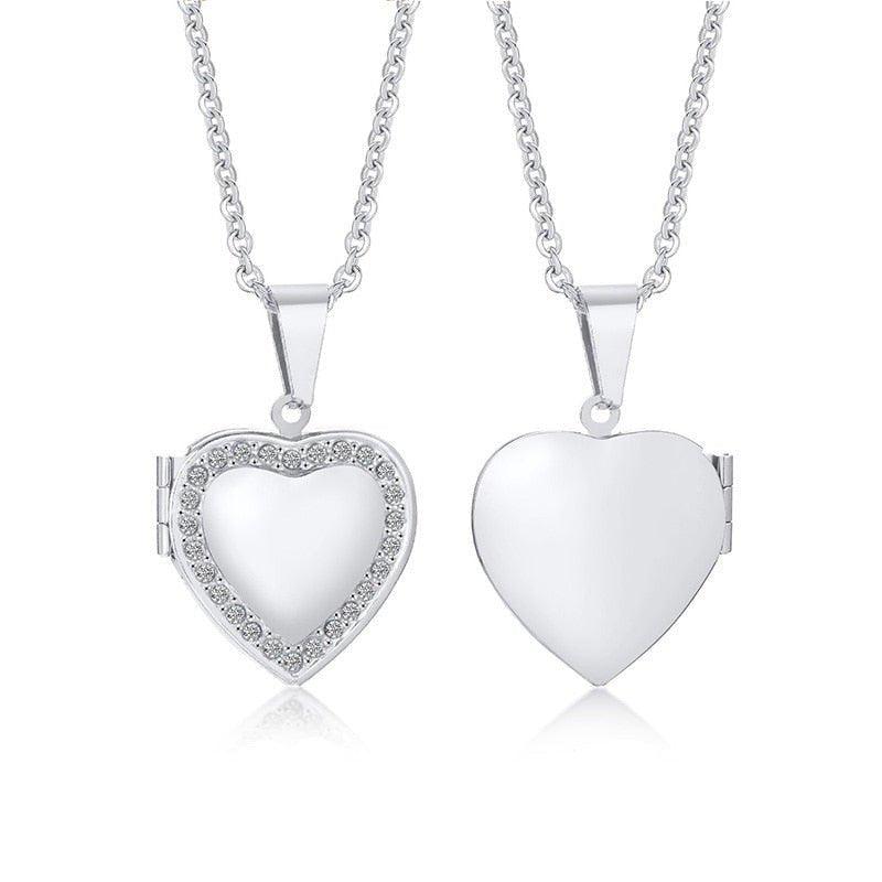 Collier pendentif porte photo coeur plaqué or / argent avec strass - MonPendentif